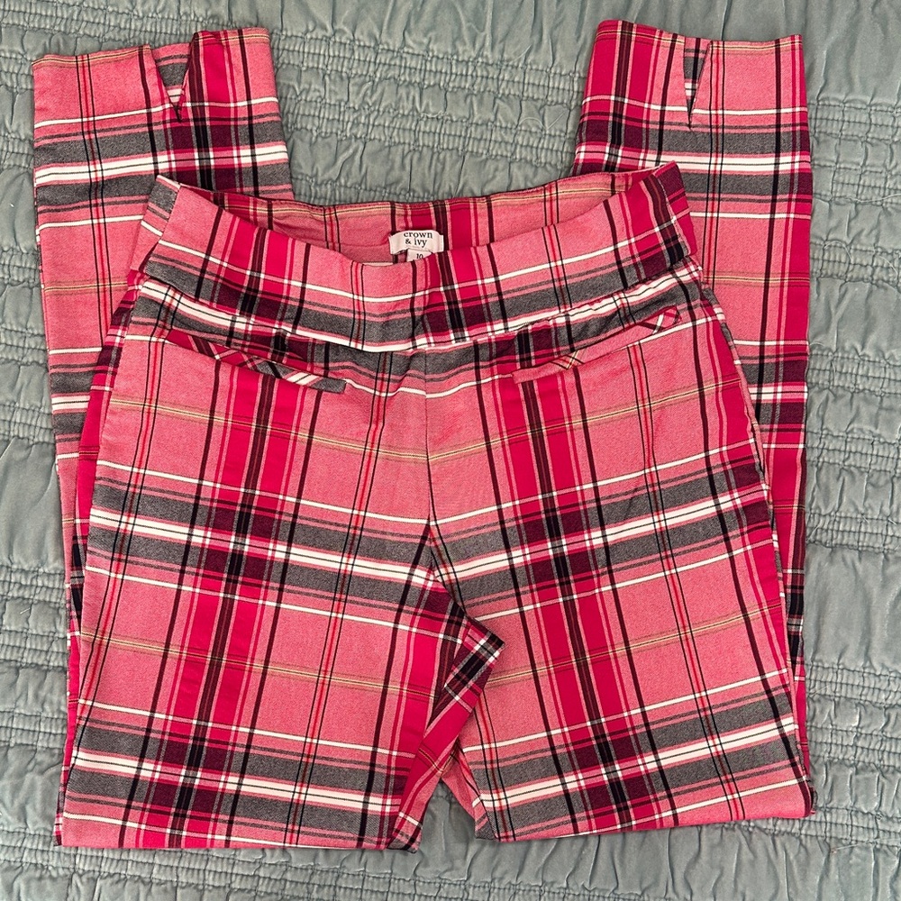 Crown & Ivy Vibrant Pink Plaid Pants